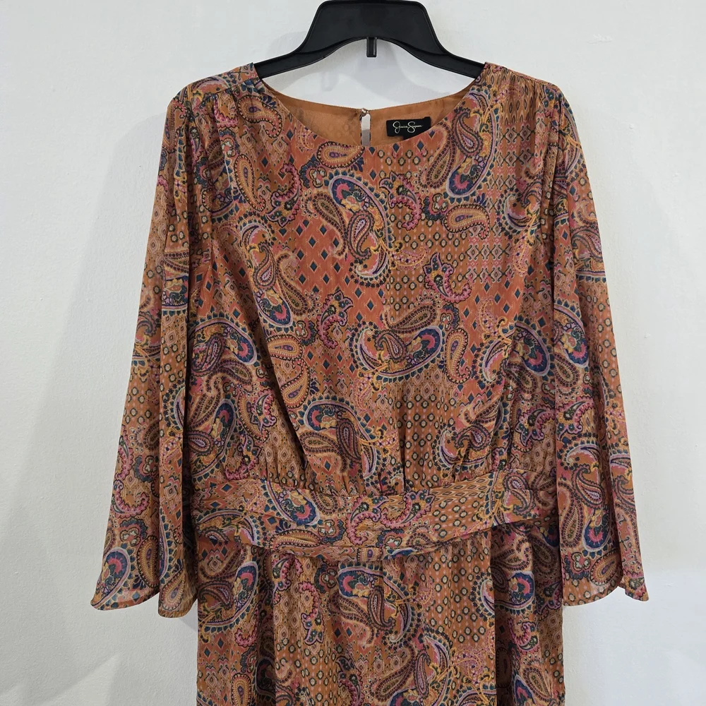 Jessica Simpson Women’s XL Paisley Boho Dress Flare Sleeve Boutique Style - Picture 4 of 10